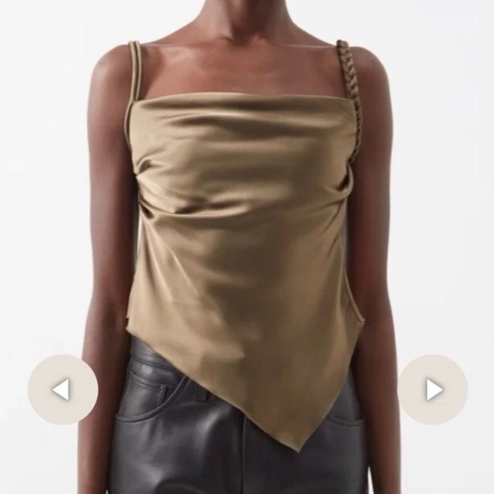Nanushka Stina Braided-Strap Satin Top Olive Size M $329